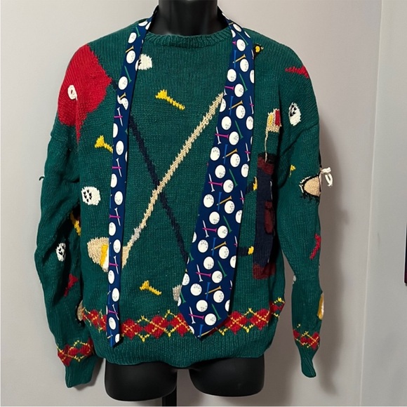 Golf Sweater VINTAGE Small Field Gear & Lillian Vernon Tie - Picture 1 of 7